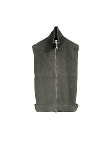 JEAN PAUL GAULTIER - Wool Fisherman Rib Zipped Open Sides Gilet - AW25 - DARK KHAKI